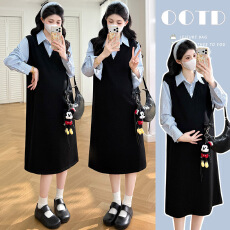 批发实拍现现2026春季新品孕妇<b class='q'>百搭</b>外穿时尚拼接显瘦假两件连衣裙