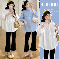 批发实拍现现2026<b class='q'>春</b>季新品孕妇百搭外穿时尚衬衫+百搭显瘦微喇裤