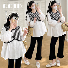 批发实拍现现2026<b class='q'>春</b>季拼接假两件棉质上衣+百搭显瘦微喇裤