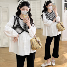 批发实拍现现2026<b class='q'>春</b>孕妇百搭外穿时尚拼接假两件上衣+百搭显瘦微喇裤