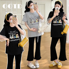 批发实拍现 孕妇<b class='q'>春</b>夏季外穿设计感宽松百搭减龄T恤+抽绳显瘦裤子套装