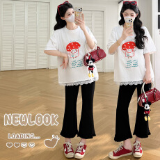 批发实拍现 孕妇<b class='q'>春</b>夏季外穿设计感宽松百搭减龄T恤+抽绳显瘦裤子套装