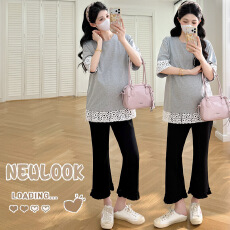 批发实拍现 孕妇<b class='q'>春</b>夏季外穿设计感宽松百搭减龄T恤+抽绳显瘦裤子套装