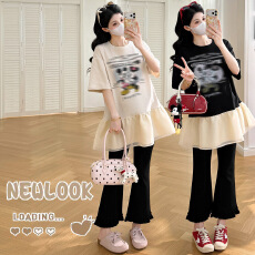 批发实拍现 孕妇<b class='q'>春</b>夏季外穿设计感宽松百搭减龄T恤+抽绳显瘦裤子套装