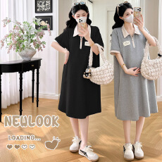 批发<b class='q'>孕妇装</b>夏季显瘦设计感拼接假两件大码衣裙（带口袋）