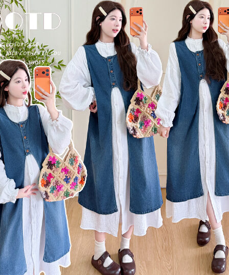 실사 선적 중 임산부 가을 새로운 빅 사이즈 투피스 세트