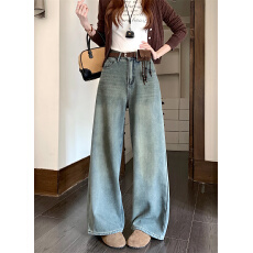 批发<b class='q'>实拍</b>~复古做旧加绒加厚保暖牛仔<b class='q'>裤</b>冬季阔腿<b class='q'>裤</b><b class='q'>拖地</b><b class='q'>裤</b>