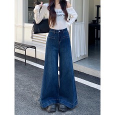 批发实拍~春秋新款<b class='q'>牛仔裤</b>女高腰宽松阔腿拖地裤子女垂感