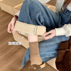 批发实拍~复古风高腰牛仔裤女秋<b class='q'>冬</b>加绒加厚百搭垂感阔腿休闲裤