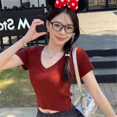 短款上衣女2026新款针织短袖初春韩系穿搭v领内搭打底毛衣