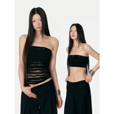 批发4muggle原创设计十字架烫钉抹胸叠穿双色背心修身显瘦胸衣两件套