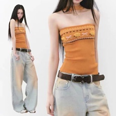 批发设计感重磅推荐毛织花朵<b class='q'>蕾丝</b>两穿<b class='q'>裹</b><b class='q'>胸</b>背心夏季挂脖上衣