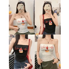 批发夏季新款纯欲性感蛋糕字母印花一字围美背修身一体式带胸垫