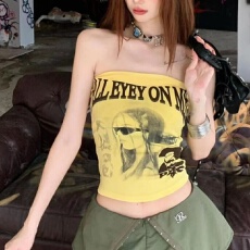 批发夏季新款纯欲性感印花抹胸内加防滑条杏色一体式带胸垫百搭