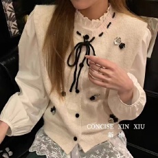 批发2026春秋装新款系带花朵针织马甲