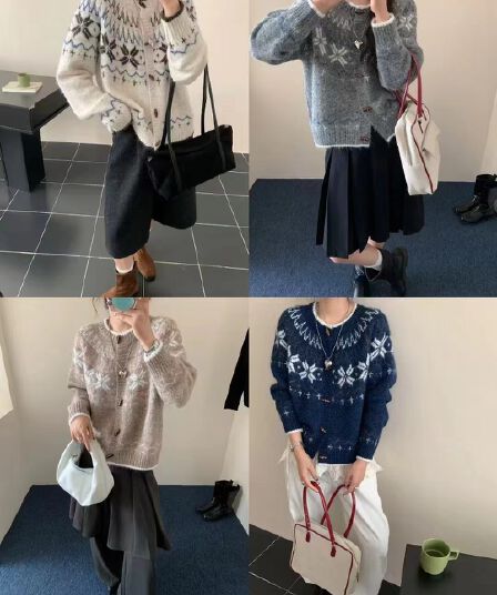 한국 동대문 새로운 레트로 공정한 섬 자카드 스웨터 오픈 가디건 여성 한국 스타일 새로운 루즈핏 다용도 니트 스웨터