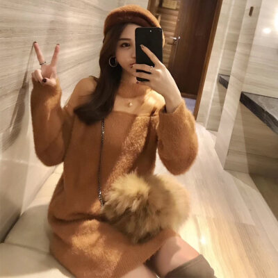 스웨터 원피스 26ni 가을 겨울철 chic 루즈핏 반하이넥 망사 작은 샤넬 스타일 명문 여성 품격 패치워크 쇼트 스타일