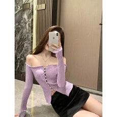 批发纯欲甜辣一字肩针织<b class='q'>开衫</b><b class='q'>女</b>短款春秋独特别致上衣漂亮毛衣打底衫<b class='q'>女</b>