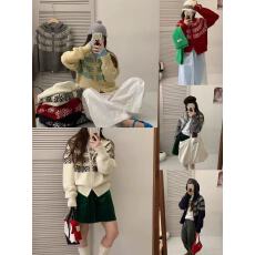 批发<b class='q'>韩国</b>东大门法式温柔风提花连帽毛衣外套女秋冬宽松撞色针织开衫复