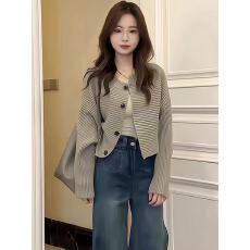 批发早秋圆领长袖针织衫女2025新款春秋款毛衣开衫外套小个子<b class='q'>短</b>款上衣