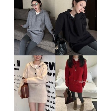 批发韩国<b class='q'>东大门</b>慵懒风连帽长袖套头毛衣女秋冬穿针织半身裙灰色两件套