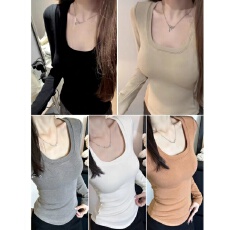 批发秋冬新款韩版修身显瘦U领简约<b class='q'>百搭</b>长袖内搭打底磨毛T恤上衣