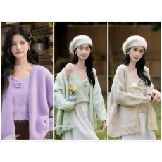 批发韩国东大门小清新女设计感显瘦甜美针织外套毛衣<b class='q'>吊带</b>背心两件套外