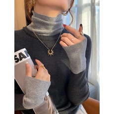 批发灰色假两件高领针织打底衫女秋冬2025新款高级感毛衣内搭洋气上衣