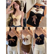 批发秋季<b class='q'>新款</b>甜美磨毛蝴蝶结装饰保暖背心修身显瘦女固定带胸垫