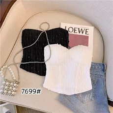 批发夏季性感辣妹亮片一字领抹胸免穿胸垫无袖上衣美背甜美背心<b class='q'>百搭</b>风