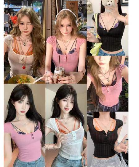 새로운 한 부서 소녀 연인 둘 색상 블라우스 체크무늬 인사이드 가져 가라. 세트 몸매 가꾸기 달콤한 매운맛 두 조각 여성 세트