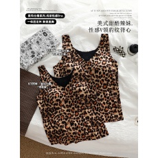 批发实拍新款辣妹豹纹性感宽肩背心韩版洋气显瘦一体式固定杯美背打底