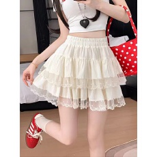 批发白色<b class='q'>蕾丝</b>蛋糕裙半身裙女春夏高腰显瘦小个子a字裙公主蓬蓬裙短裙