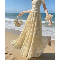 批发2026春装<b class='q'>新款</b>气质波点雪纺垂感半身裙高腰a字大摆百褶压折长裙