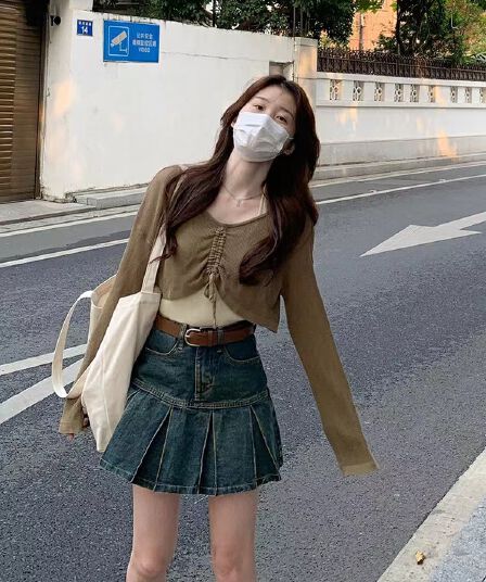 아메리칸 레트로 자외선 차단 블라우스 인사이드 가져 가라. 행침 목 조끼 맨위 투피스 세트 봄 가을 순수한 욕망 쇼트 스타일 펌프 로프 긴팔 트렌디