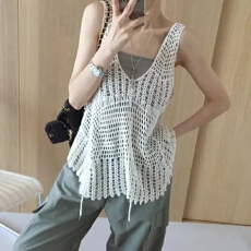批发韩国 chic 吊带背心外搭罩衫女针织衫镂空无袖马甲