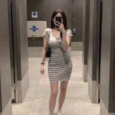 批发韩系2026年夏季撞色<b class='q'>条纹</b>修身显瘦包臀<b class='q'>短裙</b>针织连衣裙