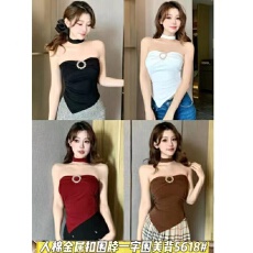 批发辣妹金属扣带围脖美背<b class='q'>文胸</b>一体吊带背心女内搭带胸垫上衣
