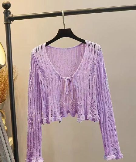 얼음 실크 자외선 차단 오픈 가디건 여성 숄 여름 경기 슬립 드레스 외부 가져 가라. 레이스업 작은 어깨 황색 니트 얇은 스타일 맨위