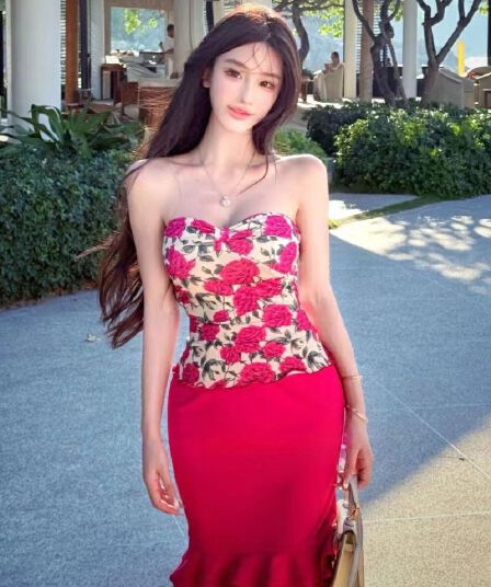 순수한 욕망 섹시함 프린트 튜브탑 니트 조끼 여성 여름 몸매 가꾸기 슬림해 보이는