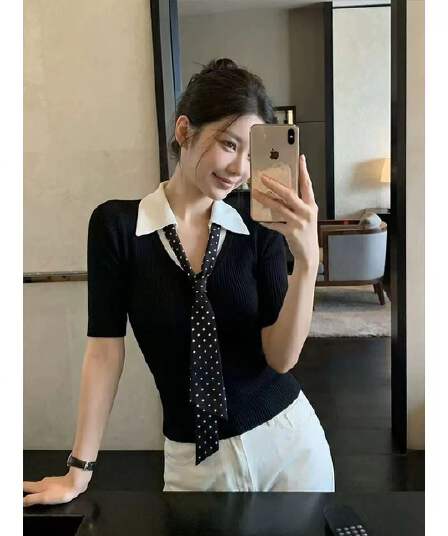 학원 스타일 레이스 조각 해군 칼라 니트 조끼 여성 여름 2026 새로운 달콤한 핫걸 슬림해 보이는 민소매 맨위