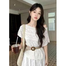 批发韩系慵懒松弛感镂空针织罩衫夏季薄款<b class='q'>宽松</b>显瘦蝙蝠袖洋气百搭上衣