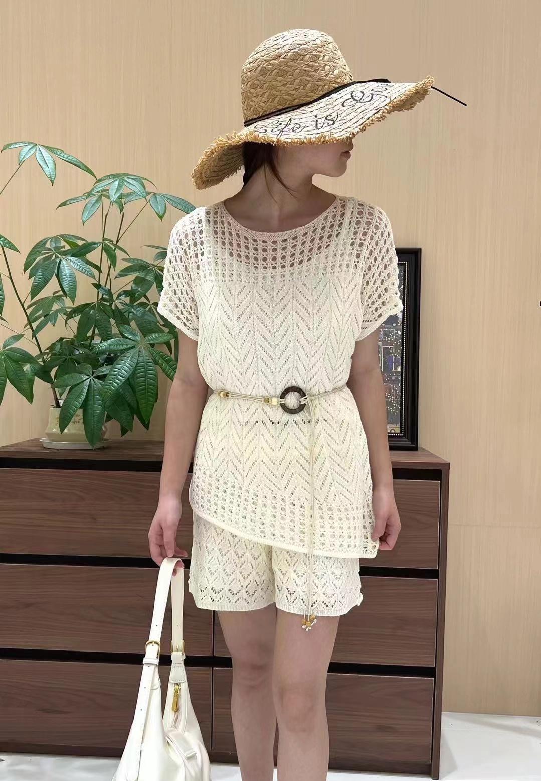 프랑스식 온화한 가짜 바람 라운드 넥 메쉬 질감 벨트 포함 풀오버 반팔