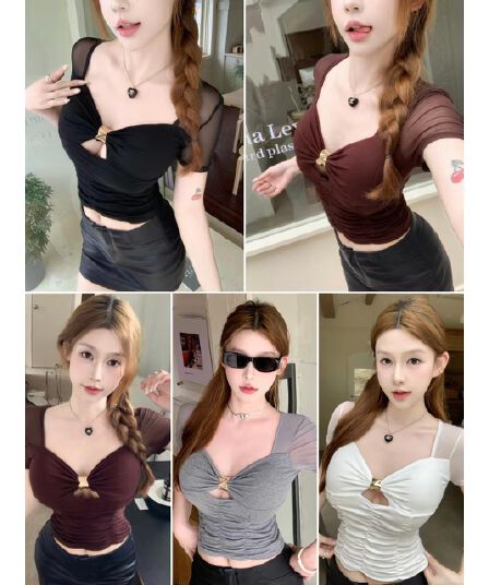 아름다움 뒤로 행침 목 금속 버클 섹시함 홀로우 아웃 캐미솔 여름 외출용 핫걸 쇼트 스타일 몸매 가꾸기 민소매 맨위