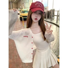批发曾小咸 韩系白色薄款防晒<b class='q'>针织</b>开衫女夏季外搭罩衫短外套上衣