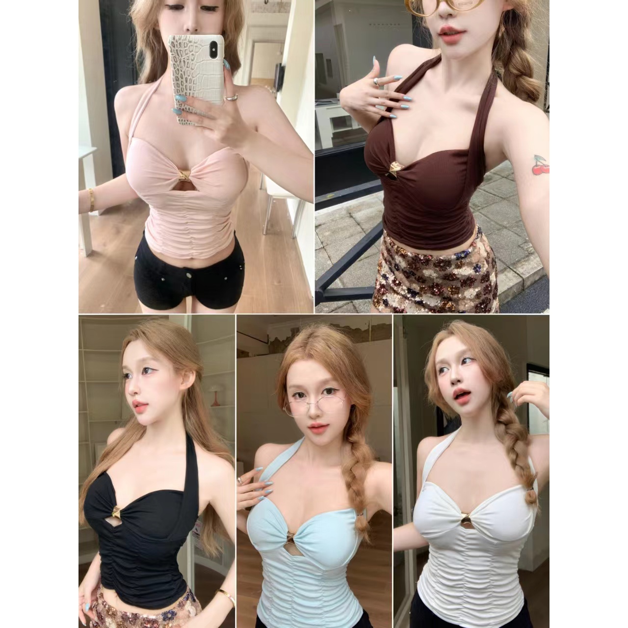 로얄 자매 섹시한 아름다움 뒤로 행침 목 캐미솔 여름 외출용 디자인 센스 몸매 가꾸기 핫걸 홀로우 아웃 맨위