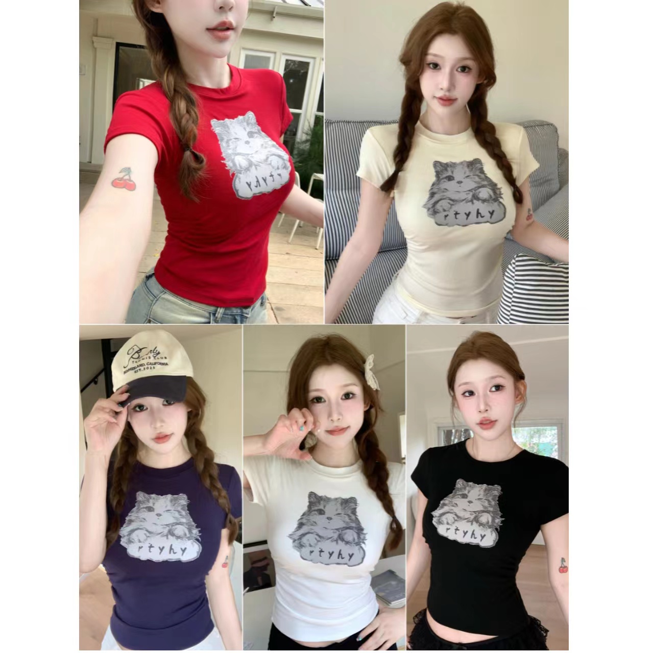 아메리칸 핫걸 순수한 욕망 바람 프린트 반팔 티셔츠 여성 여름 디자인 센스 작은 대중 몸매 가꾸기 슬림해 보이는 이슬 뼈의 순면 맨위