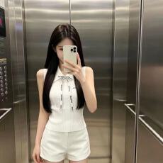 批发小香风字母logo刺绣针织背心女修身显瘦无袖<b class='q'>上衣</b>百搭短袖