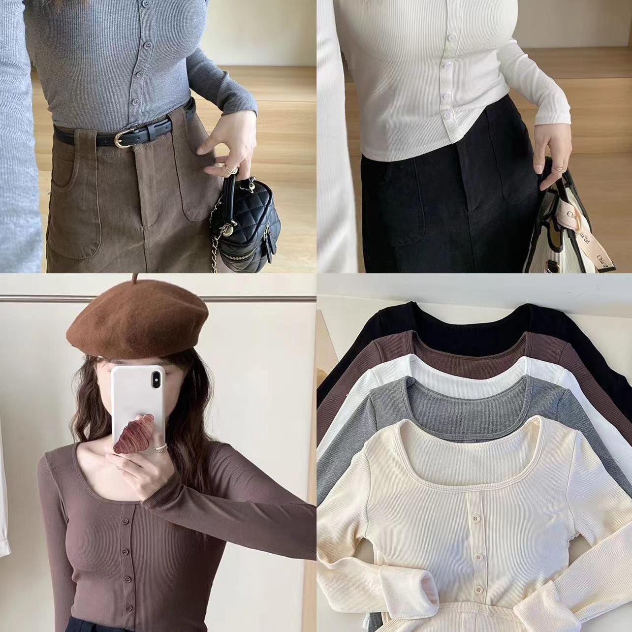 연삭 털 긴팔 티셔츠 여성 가을 인사이드 가져 가라. 디자인 센스 작은 대중 다용도 기본 셔츠 외출용 맨위 ins 트렌디