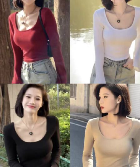 가을 겨울 긴팔 티셔츠 여성 기본 셔츠 패션 몸매 가꾸기 나팔 소매 쇼트 스타일 순수한 욕망 바람 맨위